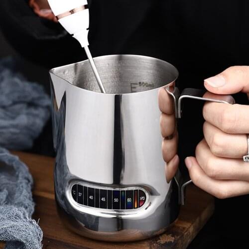 600ml Coffee Cup Pull Flower Cup Steaming Coffee Milk Frothing Pitcher With Built-In Thermometer Espresso Machines Latte Art
