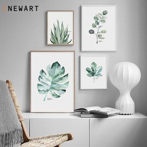 Minimalist Watercolor Vase Green Plant Canvas Painting Picture for Living Room Decoration Wall Art Home Decor Print Poster
