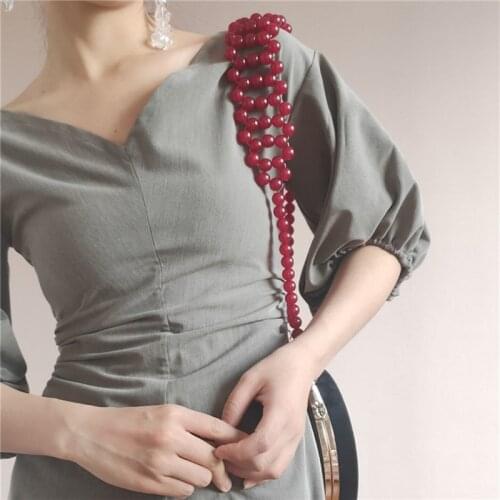 Fashion design dark red jelly beads weaving chunky bag chain handle for bag