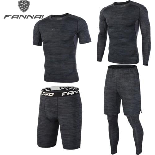 FANNAI Mens Compression Sport Suit Men Basketball Soccer Training Tights Gym Fitness Running T-Shirt Homme Athletic Shorts AM332