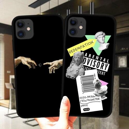 Funny Art Aesthetic David Mona Lisa Phone Case For iPhone 11 12 Pro XS Max X XR 7 8 Plus 6S Black Soft Silicone Back Cover