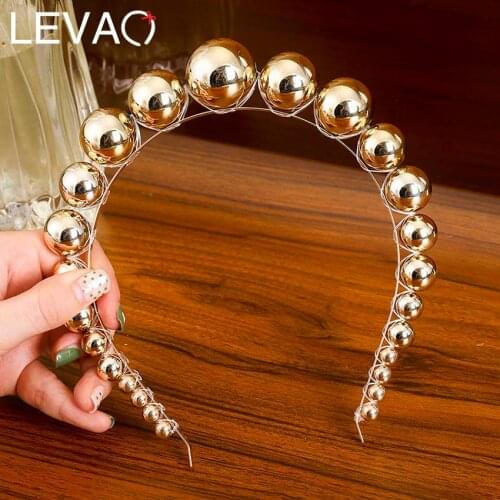 Levao Fashion Gold Pearl Hairband Beaded Headband for Women New Big Pearls Beads Hair Hoop Hairbands Girls Hair Accessories