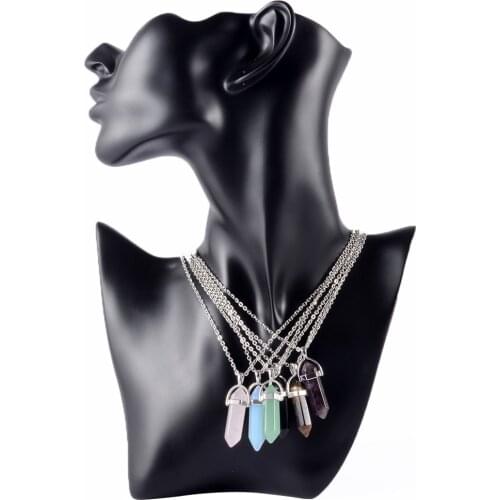 CHUANCI Fluorite Necklaces With Crystal Pendants Suspension Natural Gem Stone Quartz Bullet Hexagonal Pendulum Piercing Jewelry