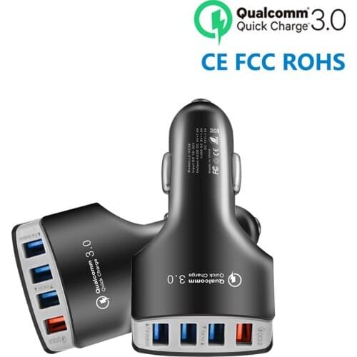 QC3.0 4USB car fast mobile phone charger, suitable for iPhone, Android series, tablet computer, black and white two colors