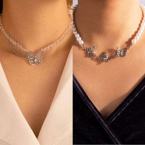 Tocona Luxury Pearl Choker Necklace for Women New Trendy Butterfly Clavicle Chain Party Jewelry Accessories Collar 17356