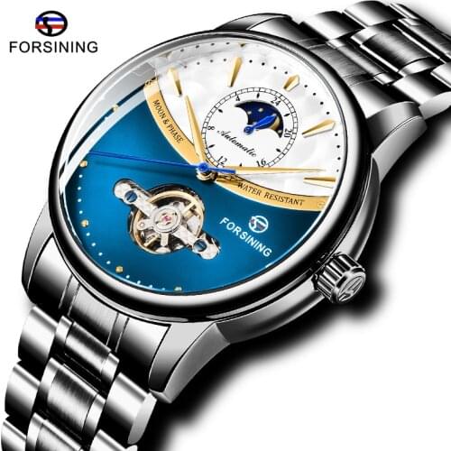 Luxury Forsining Royal Tourbillon Automatic Men Watch Mechanical Moon Phase steel Male Watches Otomatik Erkek Saat Clock