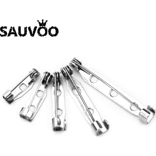 Sauvoo 50pcs/lot Stainless Steel Brooch Base Easy-Lock Pin Back Brooch 14 17 19 25 32mm Bar Glue on/ Sewing on Base Setting