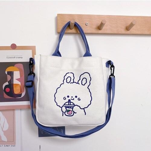 Bag for Women Handbag Casual Cute Wallet 2021 Shopper Fashion Japanese Style Cartoon Print White Small Canvas Tote Crossbody Bag