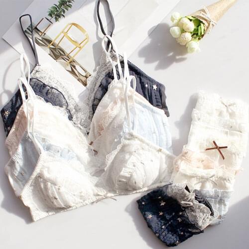 Young Girls Sexy Lingerie for Small Chest Ultra Thin Bra and Panty Set for Women Intimates Lace Set Underwear Thong Japanese Hot
