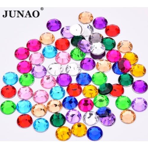JUNAO 2 6 8 10 18 20mm Mix Color Round Crystal Rhinestones Non Hot Fix Stones Diamond Flatback Colorful Acrylic Strass for Nails