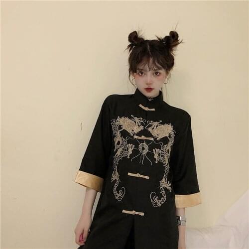 Improved Tang suit female Chinese style wild loose short retro style embroidery buckle Hanfu jacket men and women trend