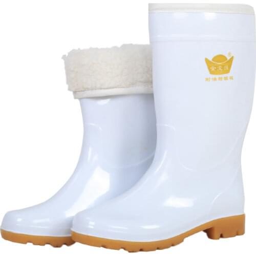 Thickened white cotton shoes men women medium high tube rain shoes anti slip acid alkali resistant rain shoes food hygiene 38-47