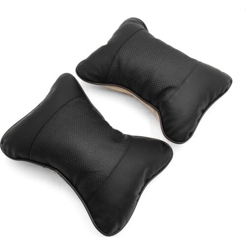 Uxcell 2Pcs Faux Leather Bone Shaped Car Seat Headrest Pillow Head Neck Rest Support Cushion Pad Black