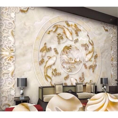 Wellyu Custom large frescoes mandarin duck carp lotus pattern marble embossed TV sofa background wall wallpaper