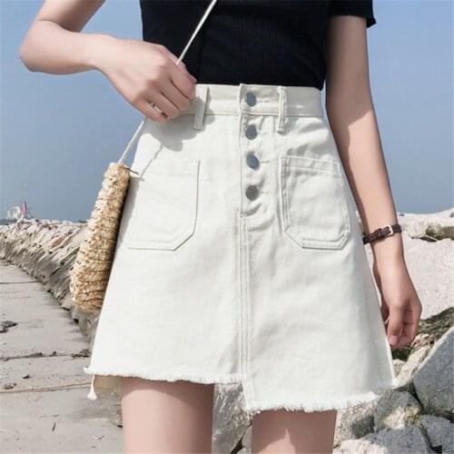 Summer Women Korea Style High Waist Irregular Denim Skirt Female 2019 New Harajuku Casual Solid A-Line Mini Jeans Skirts Ladies