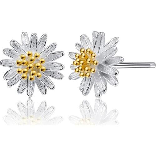 Fanqieliu Valentines Day Gift For Girl 925 Sterling Silver Earrings Women Retro Daisy Flower Earring Studs For Women FQL20181