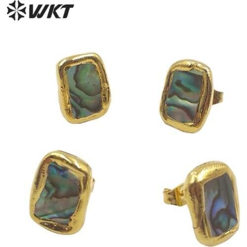 WT-E602 WKT Natural Shell Earrings Square Shape Abalone Stud Earrings Gold Electroplated Vintage Earrings Jewelry Gift For Lady