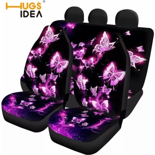 Car Seat Covers Women Full Set Purple Butterfly Front Back Seat Covers Full Set Universal Fit Most Car Protector Split Bench