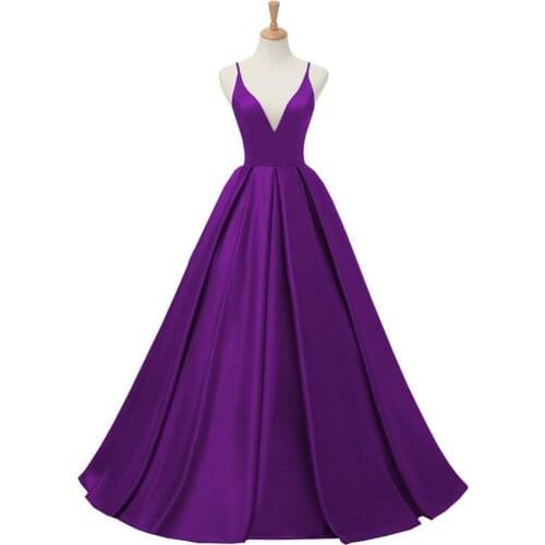 YNQNFS ED144 Real Vestidos Festa Robe de Soiree Satin V Neck Purple Simple Prom Evening Party Dresses 2019