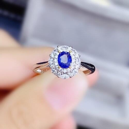 Natural real blue sapphire ring Per jewelry 925 sterling silver 4*5mm 0.5ct gemstone Fine jewelry Women rings J21681