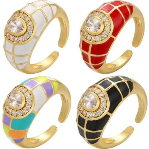 ZHUKOU Gold color spider web creative ring for women summer Dripping oil enamel chunky rings popular jewelry wholesale VJ212