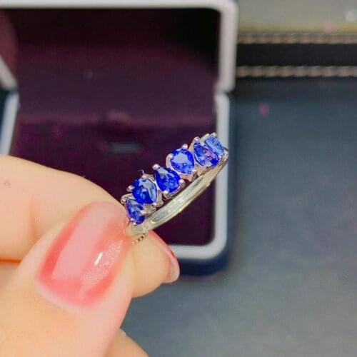 Luxurious grace water drop Row S925 silver natural blue sapphire gem ring natural gemstone ring woman party gift fine jewelry