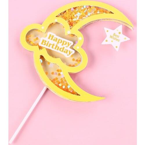 1PC Baby Shower Birthday DIY Cake Top Flags Decoration Cupcake Topper Mermaid Party Supplies Sequin Moon Star Cloud Cake Topper