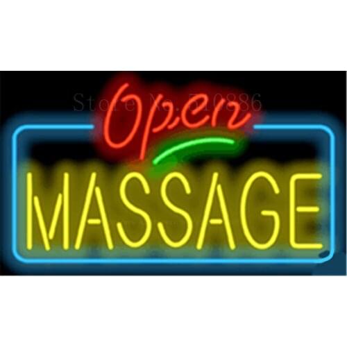 17*14" Massage Open NEON SIGN REAL GLASS BEER BAR PUB LIGHT SIGNS store display Packing business Garage Bulbs Advertising Lights