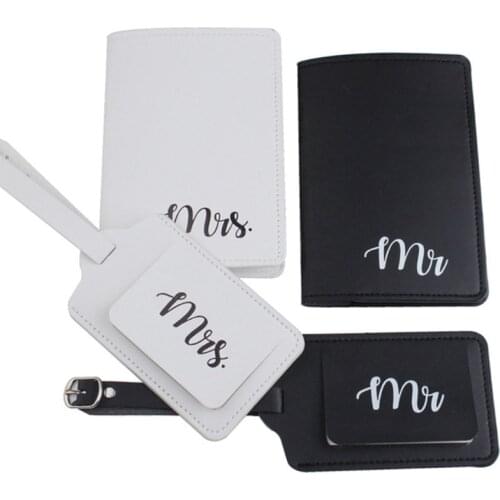 4Pcs PU Leather Mr Mrs Luggage Tags Passport Covers Protector Organizer for Couples Travel Honeymoon Wedding Bridal Shower Gift