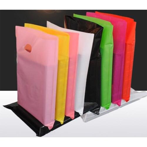 40x50cm 100pcs Large jewerly gift plastic bags with handle logo,Small black red Plastic shopping Bags for clothing packaging bag