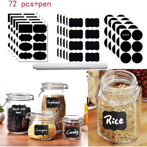 72 Pcs/Set Erasable Blackboard Sticker Craft Kitchen Jars Organizer Labels Chalkboard Chalk Board Sticker Black Board 5x3.5 Cm