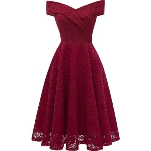 Aamikast Sexy water soluble red lace dress Elegant sleevess hollow out party dress Autumn winter women dress robe femme 2019