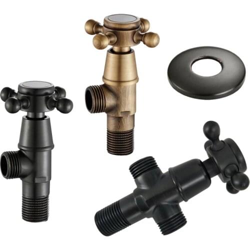 Antique Brass Bathroom Faucet Triangle Angle Valve Universal Hot and Cold Water Sealing Valve BlackThree-way Angle Valve
