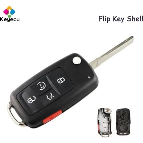 KEYECU Flip Remote Car Key Shell Case With 4+1 5 Buttons - FOB for Volkswagen Bettle GTI Jetta Passat Tiguan Touareg CC EOS Golf