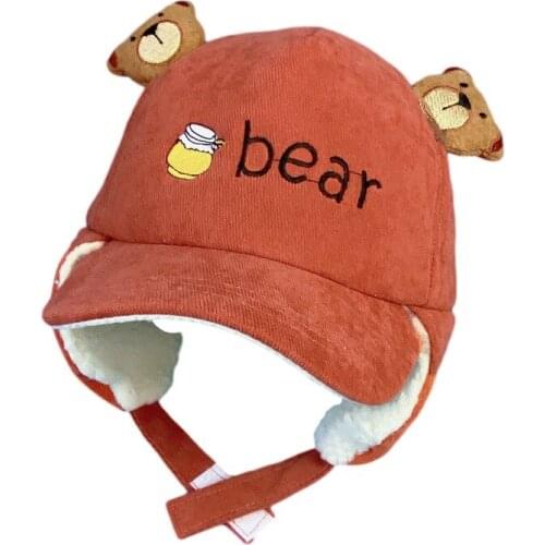 2 To 8 Years Fashion Kids Winter Hats Cartoon Bear Baseball Cap Girls Warm Fleece Ears Cover Hat
