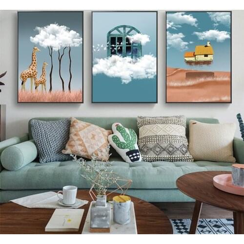 EECAMAIL Diamond Painting Full Nordic Modern Fashion Childrens Room Diamond Embroidered Giraffe Restaurant Triptych Diamond