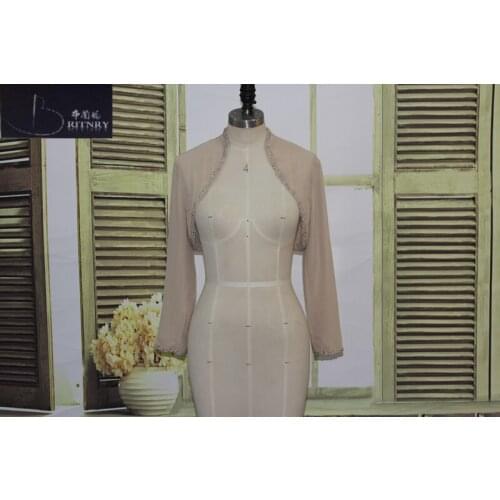 Elegant Champagne Bridal Wrap Wedding Jackets Chiffon Beading Sequided Bolero Shawl Party Evening