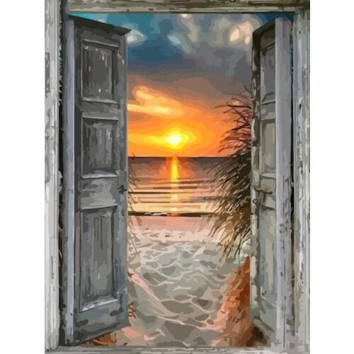 Gatyztory Frame Seaside Paint By Numbers For Adults Kids Landscape Handpainted Oil Painting Canvas Drawing DIY Gift Home Wall De