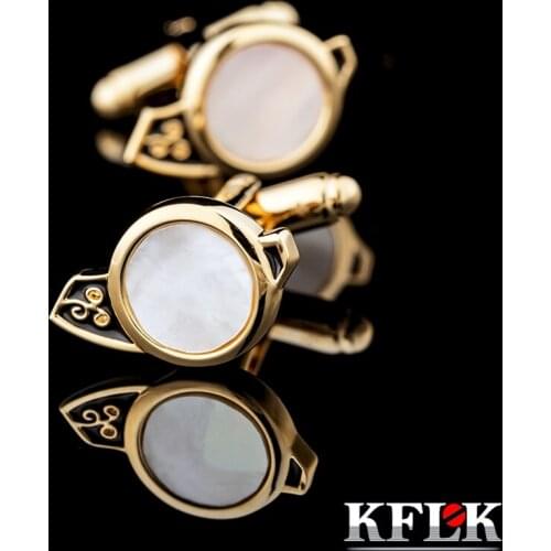 KFLK Jewelry French Shirt Gold-color Cufflinks for Mens Brand Cuff link Button Shell High Quality guests 2017 New Arrival