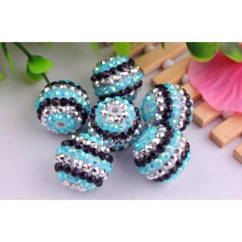Kwoi vita Newest black/silver/aque ab color 20mm 100pcs/lot Chunky Resin Rhinestone Beads Ball for Kids Girls Jewelry Making