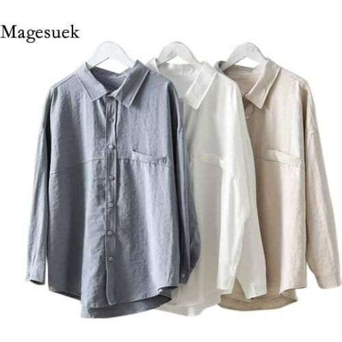Minimalist Loose Turn-down Collar Women 2020 Spring Splicing Cardigan Blouses Solid Female Shirt Tops White Shirts Blusas 11890