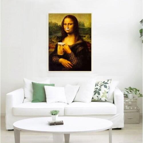 Nordic Style Minimalism Mona Lisa Wall Art Canvas Prints Beer Painting Modular Pictures Living Room Modern Home Decor