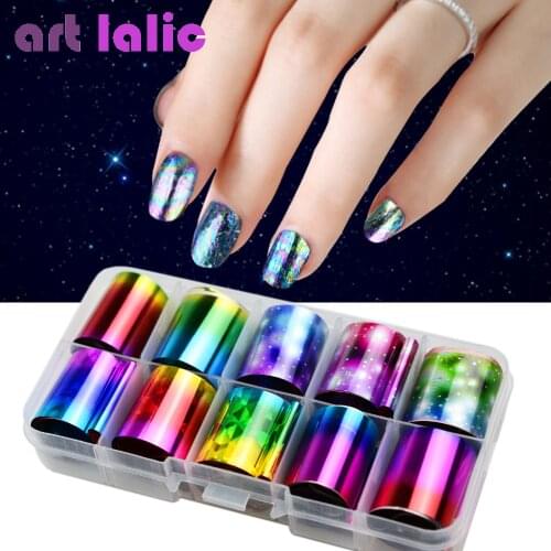 10 Sheets/box 2.5*60cm Holographic Nail Foil Set Transparent AB Color Diamond Starry Sky Nail Art Transfer Sticker Manicure