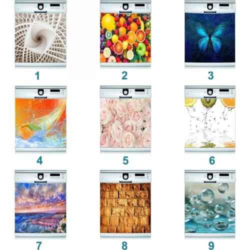 Modern Self Adhesive Dishwasher Sticker Flower Wallpaper Candy Wall Sticker Door Cover Butterfly kitchen decoration accessories