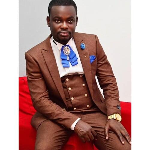 Cheap Country Farm Wedding Brown Wool Herringbone Tweed Vests Custom Made Groom Vest Slim Fit Mens Suit Vest Wedding Waistcoat