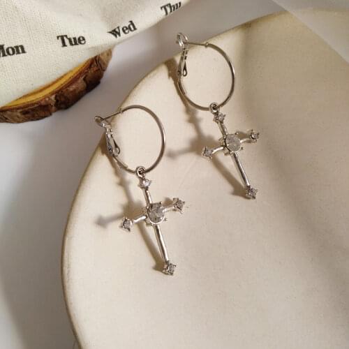 Wholesale Cross Crystal S925 Silvery Needle Earrings Normcore Style Simple European and American Ear Pendant Wholesale