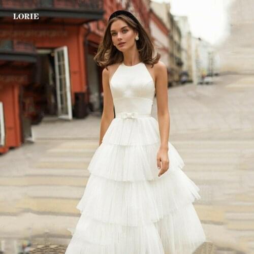 LORIE Beach Wedding Dresses A Line Ankle Length Tiered Bridal Gowns Dubai Vestidos de novia Wedding Gowns