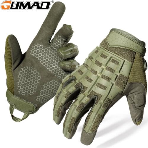 Army Military Full Finger Gloves Tactical Glove Black Camo Green Rubber Shell Airsoft Biking Cycling Driving Long Mittens Men