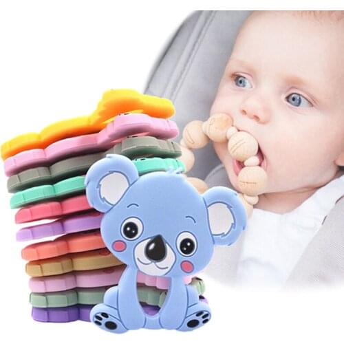 Food Grade Silicone Teethers DIY Animal Koala Baby Ring Teether Infant Baby Silicone Chew Charms Kids Teething Gift Toddler Toys
