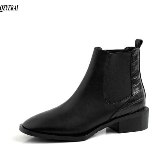 QZYERAI New style Genuine leather ankle Womens boots The European Autumn and winter Female boots cowhide Womens shoes